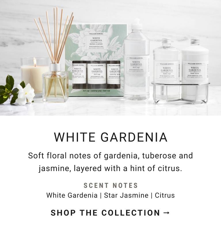 WHITE GARDENIA | Soft floral notes of gardenia, tuberose and jasmine, layered with a hint of citrus. | SHOP THE COLLECTION